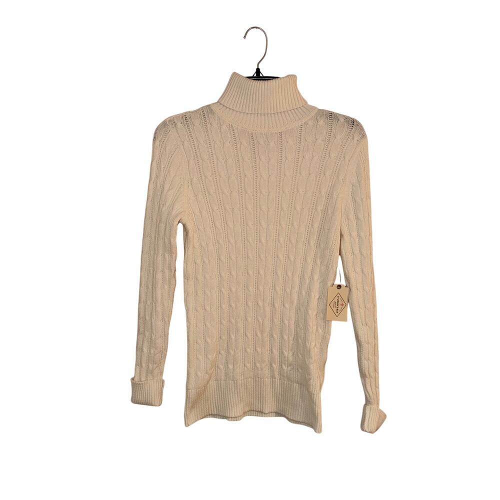 St. John’s Bay Women’s Small Ivory Cable Knit Turtleneck Sweater NWT
